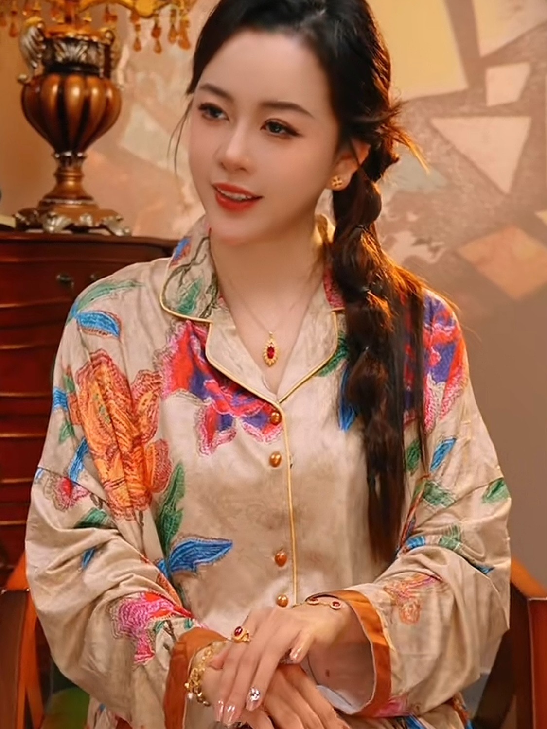 睡衣女款秋冬季昙花长袖长裤家居服2025新款轻奢两件套可外穿