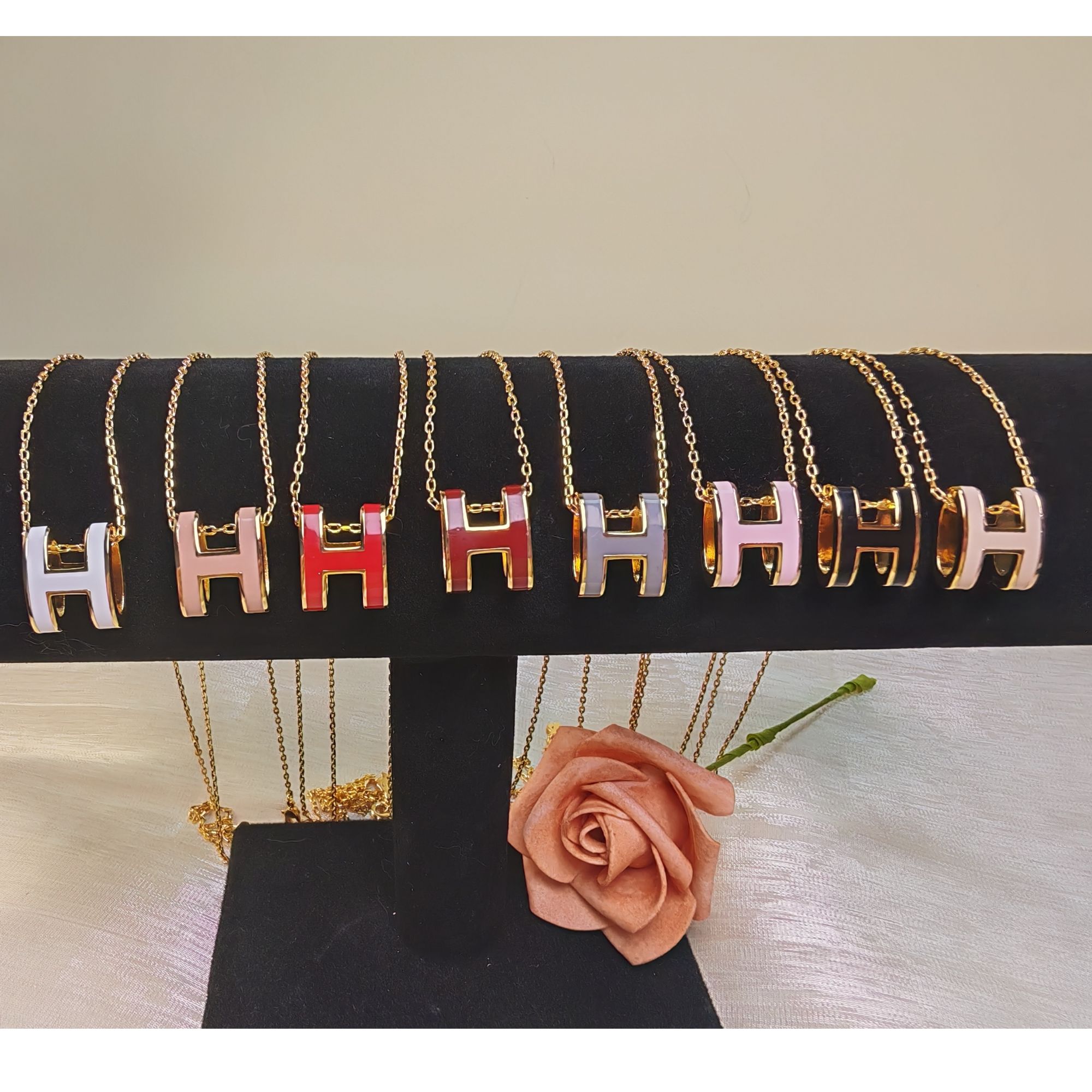 纯铜项链 CLTSJ10022精工CNC八色大H小众项链金色