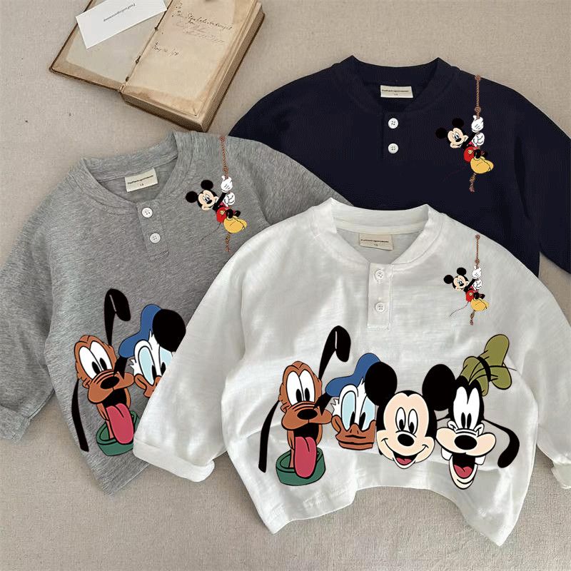 儿童POLO纯棉长袖2025春秋新款女童米奇印花上衣宝宝T恤时尚打底