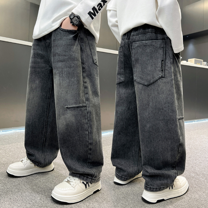 男童秋季2025新款中大童宽松时尚韩系百搭男孩儿童直筒牛仔长裤