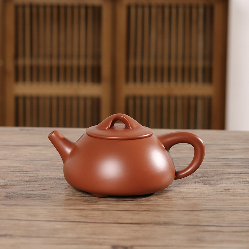 潮州复古家用朱泥大容量石瓢壶朱泥壶工夫小茶壶手工潮州朱泥茶壶