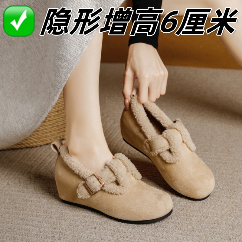 内增高网红时尚毛毛鞋女冬外穿羊羔毛勃肯鞋加绒保暖软底舒适棉鞋