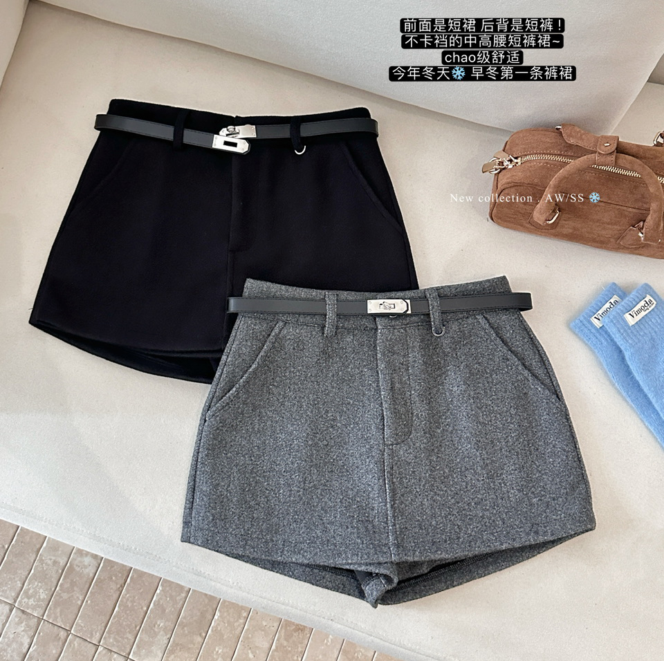 网红冬季毛呢A字短裙裤裙高腰阔腿显瘦黑色休闲百搭新款潮牌女装