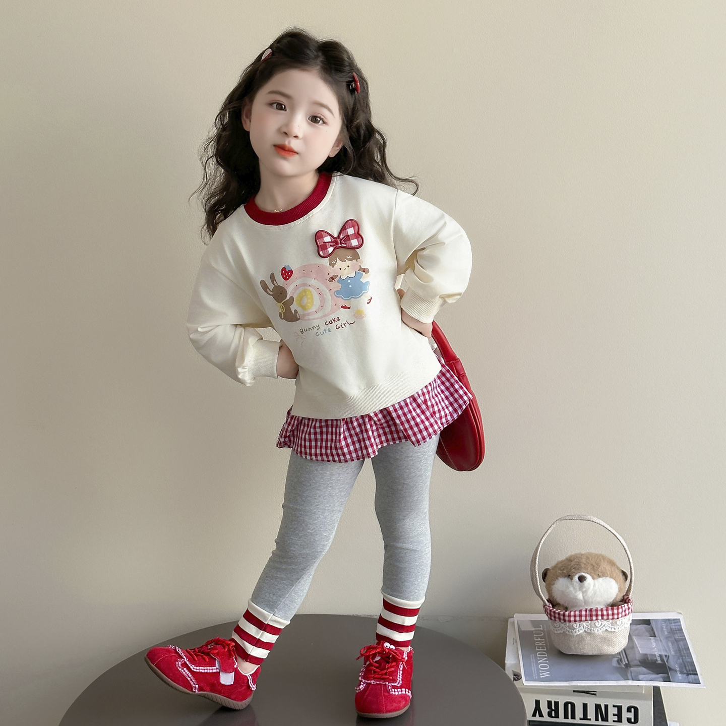 女童套装春秋2025新款女宝宝洋气假两件卫衣儿童秋装打底裤两件套