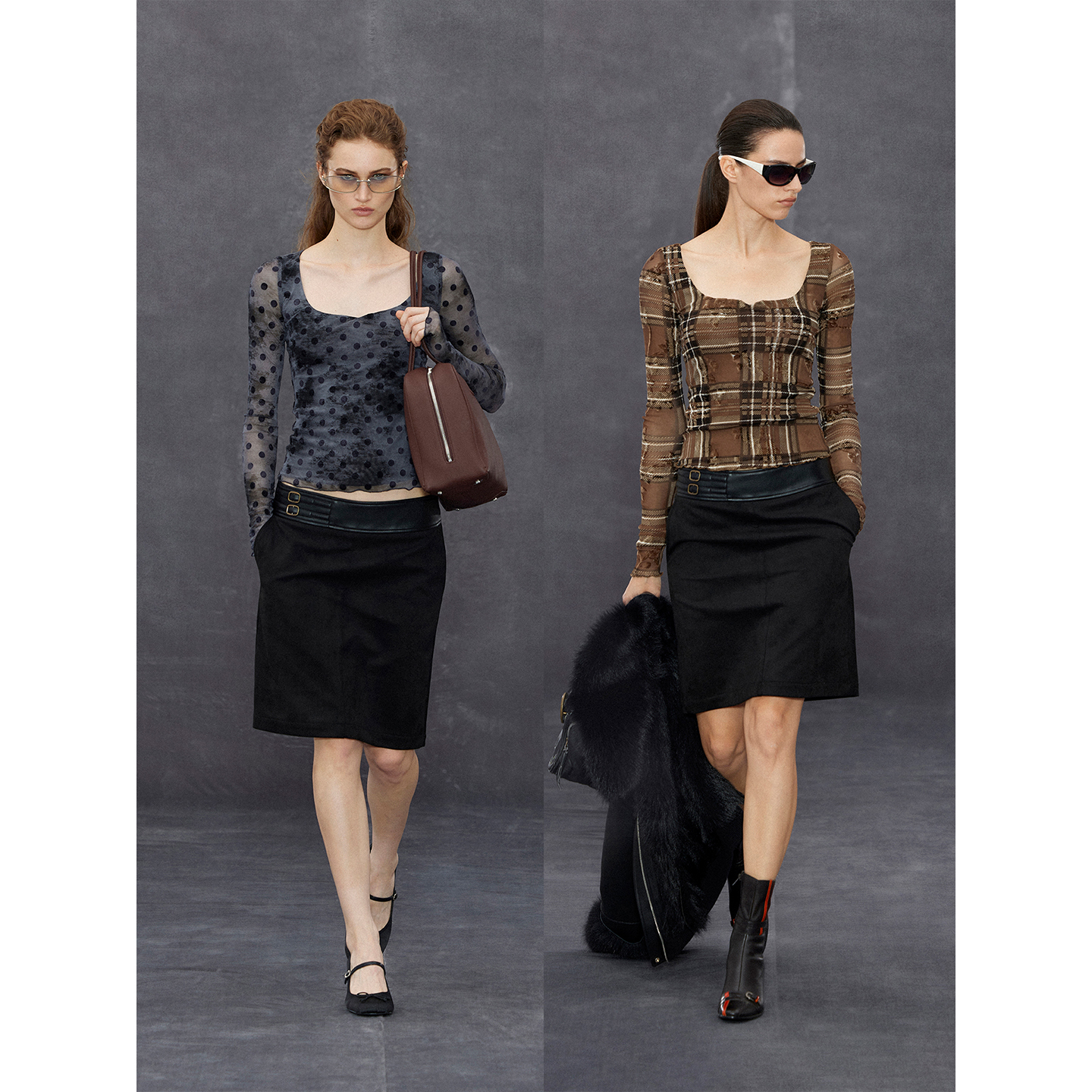 randpickee 鸡心领提花网纱上衣