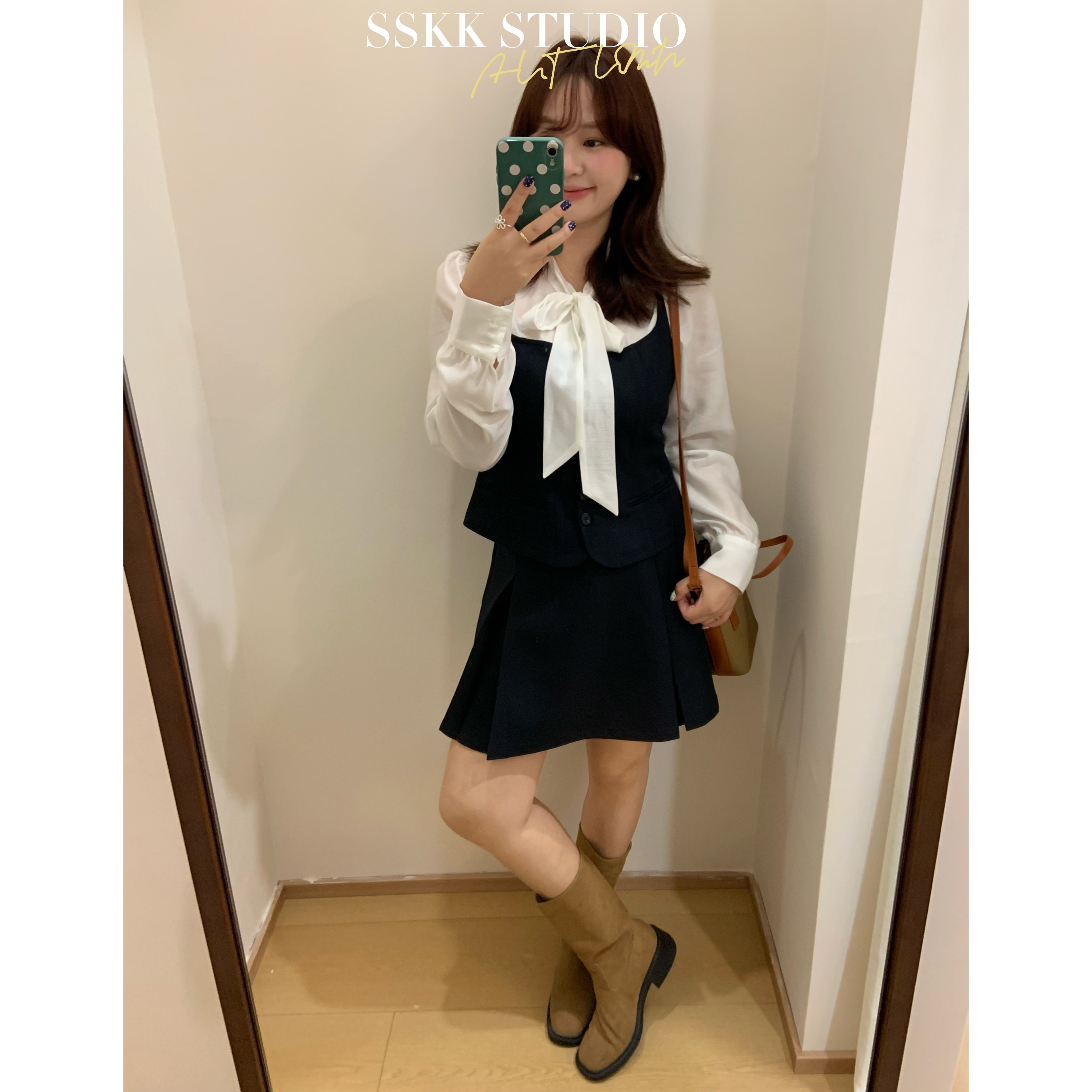 KMZY/KMZY山_山【甜心奥莉】微胖韩系气质拼接假两件衬衫+半裙套装