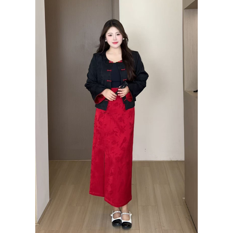 【朱颜玉墨】大码女微胖mm秋新中式显瘦半裙套装DM30866/DM30867