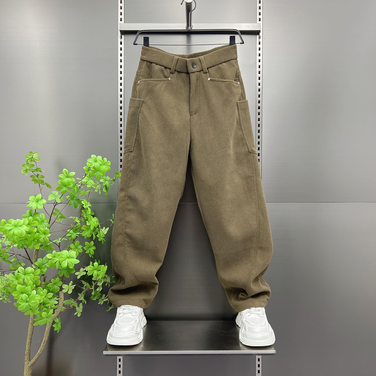 冬季加绒休闲裤男灯芯绒裤纯色时尚直筒阔腿裤宽松百搭哈伦工装裤