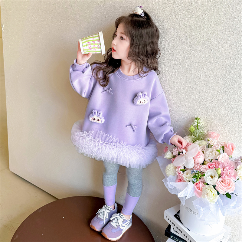 女童卡通拉布布网纱卫衣打底裤套装秋季2025新款小女孩洋气两件套
