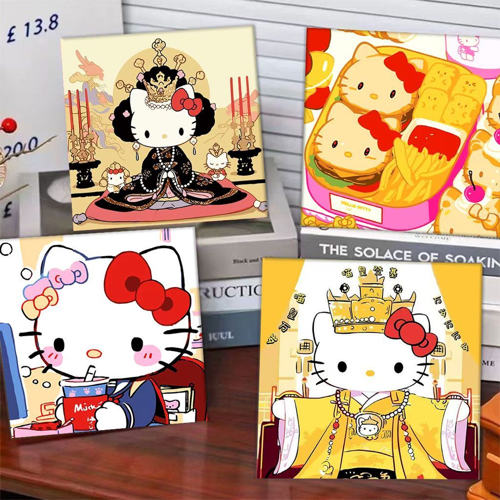 Hello Kitty数字油画diy凯蒂猫手工填色减压卡通动漫定制油彩画yj