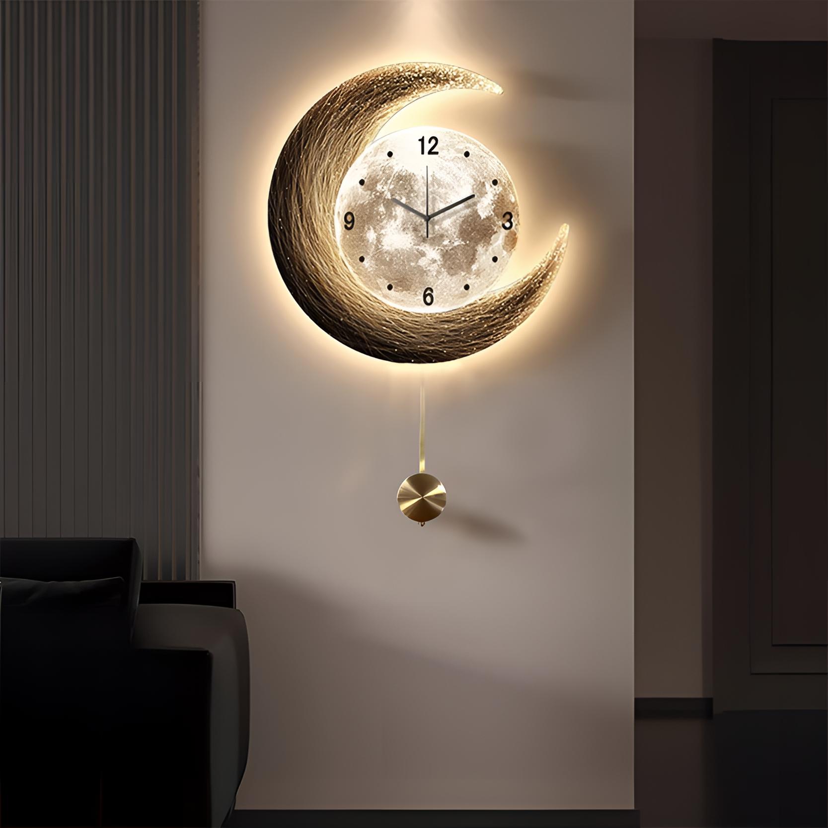 月球背景装饰客厅钟表高级感创意格栅壁灯客厅网红客厅布置用品