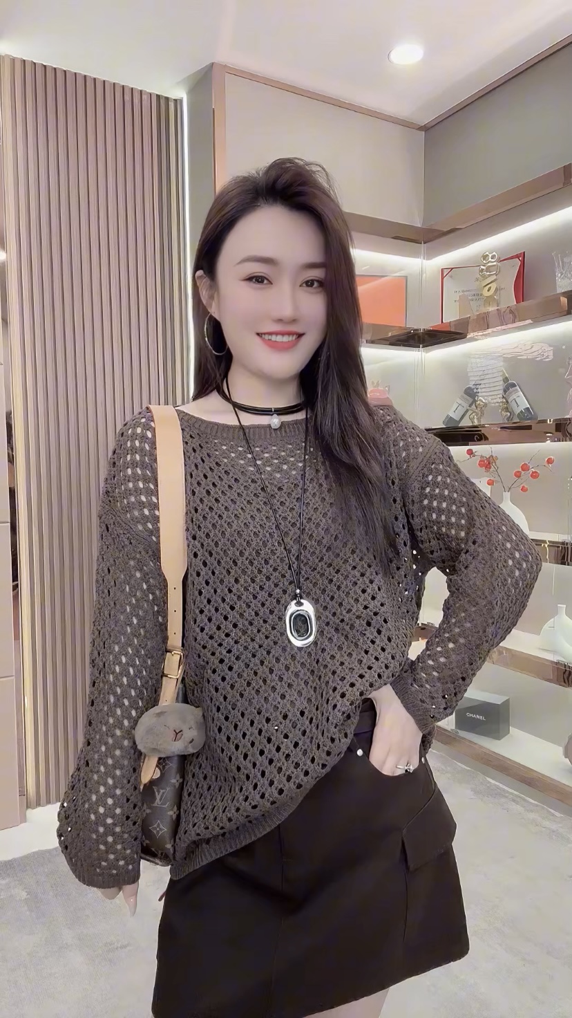 2025新款慵懒风镂空针织衫女百搭休闲防晒长袖上衣潮