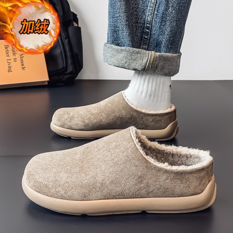 冬季加绒小土豆勃肯鞋男穆勒棉鞋懒人一脚蹬包头毛毛半拖鞋雪地鞋