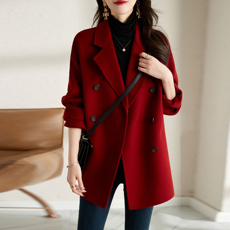 2025秋冬新款韩版呢子大衣女双排扣西装领显瘦毛呢外套小个子上衣