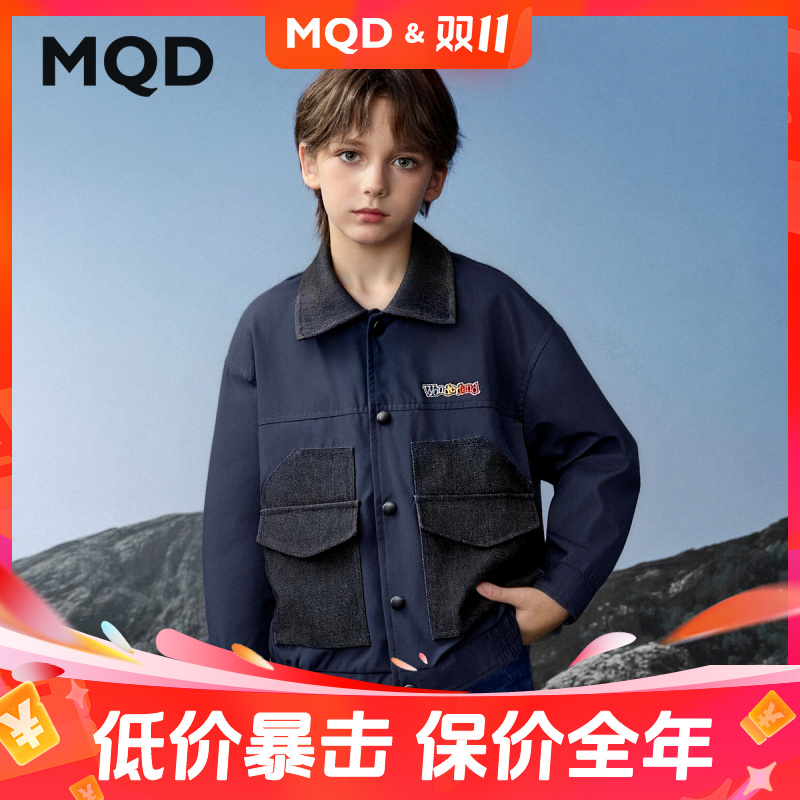 MQD男童25秋新款街潮工装风大口袋夹克拼接翻领外套9653W0820