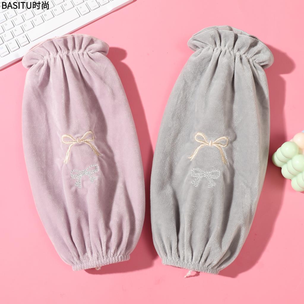 秋冬季长款工作袖套毛绒耐脏羽绒服专用防脏套袖学生成人防污家务