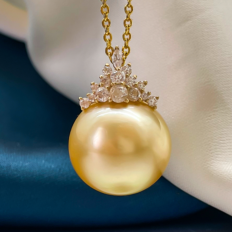 14 15 16mm18k金冰雪女王珍珠吊坠强光中金近圆不含链多样性发一