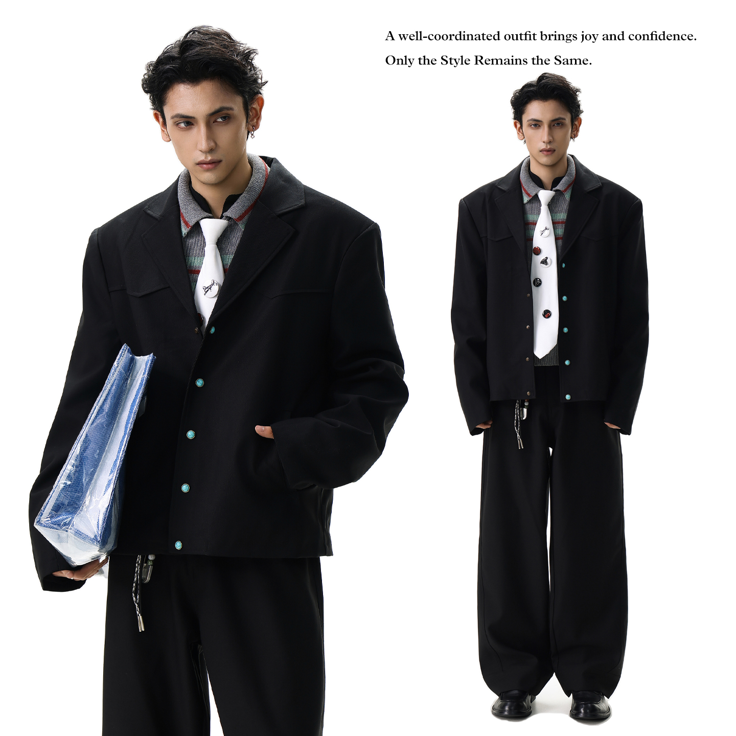 ACRARDIC2025潮牌痞帅休闲西装套装男绿松石纽扣美式宽松垂感西裤