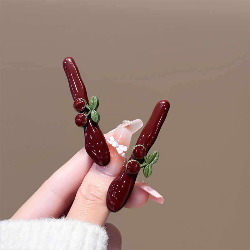 小众设计新款安可拉红樱桃发夹女无痕刘海发夹侧边夹时尚百搭发饰