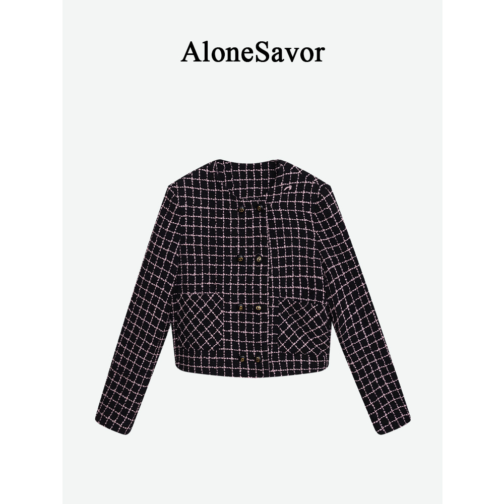【ALONE SAVOR】龍喜儿小香风设计感格纹外套半裙套装K603