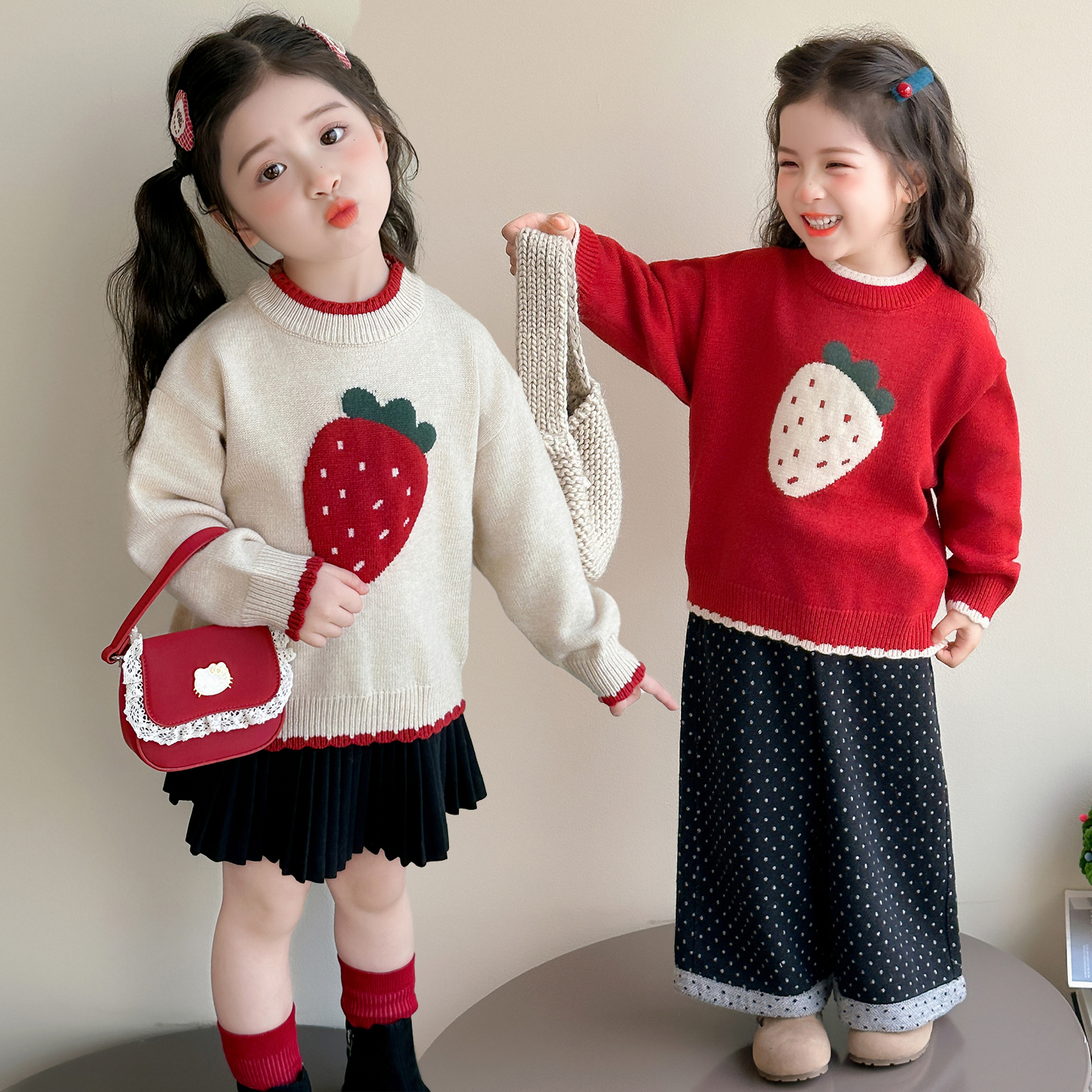 女童毛衣秋冬新款冬季韩版儿童宝宝保暖花边上衣针织衫打底