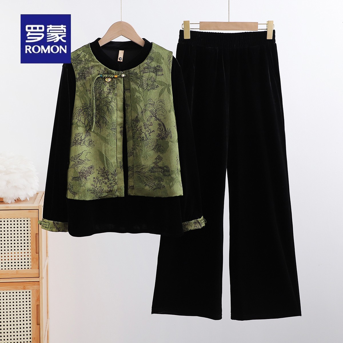 罗蒙2025新款妈妈装春秋金丝绒国风三件套中老年女新款洋气新中式