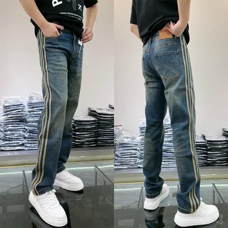 春季时尚新款欧货牛仔裤男士潮流高街风阔腿裤百搭轻奢中腰休闲裤
