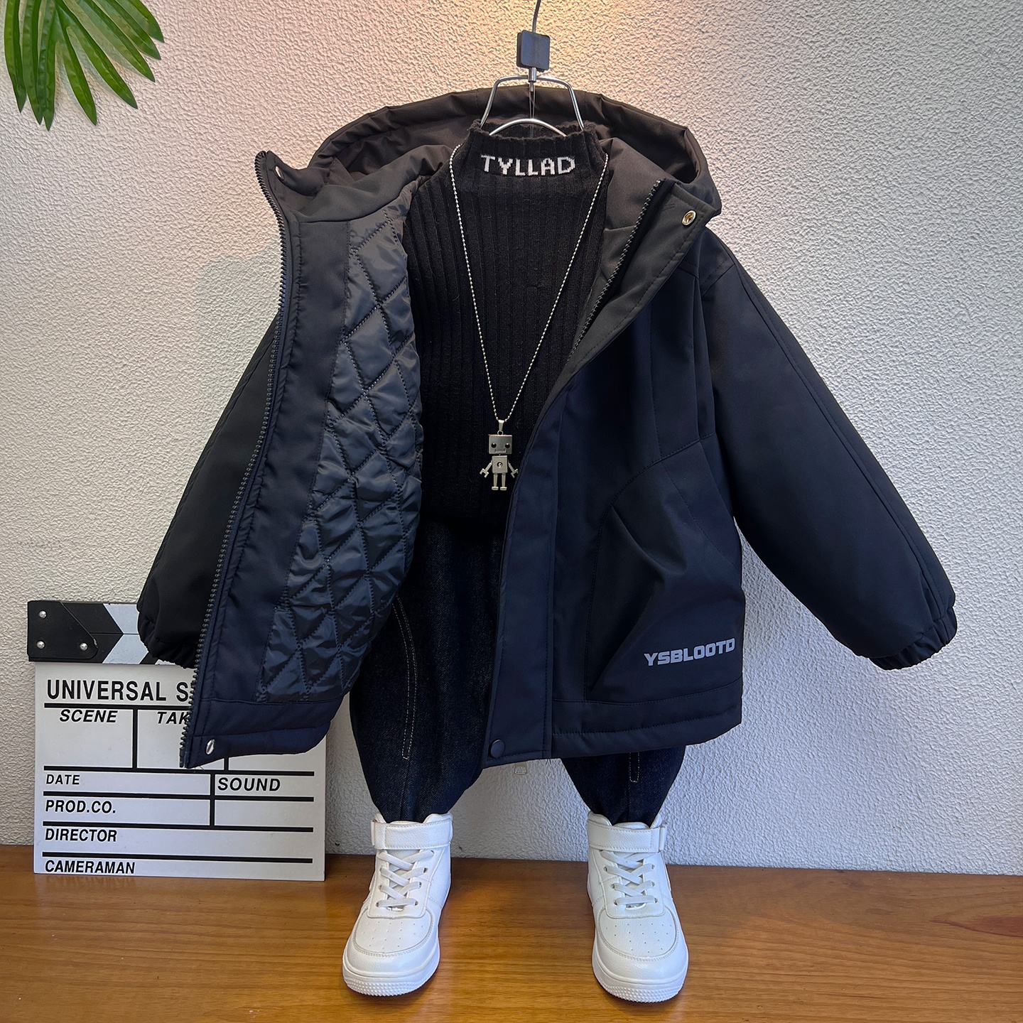 男童秋冬夹棉加厚外套中大童时髦派克服冬季二棉男孩棉衣2025新款