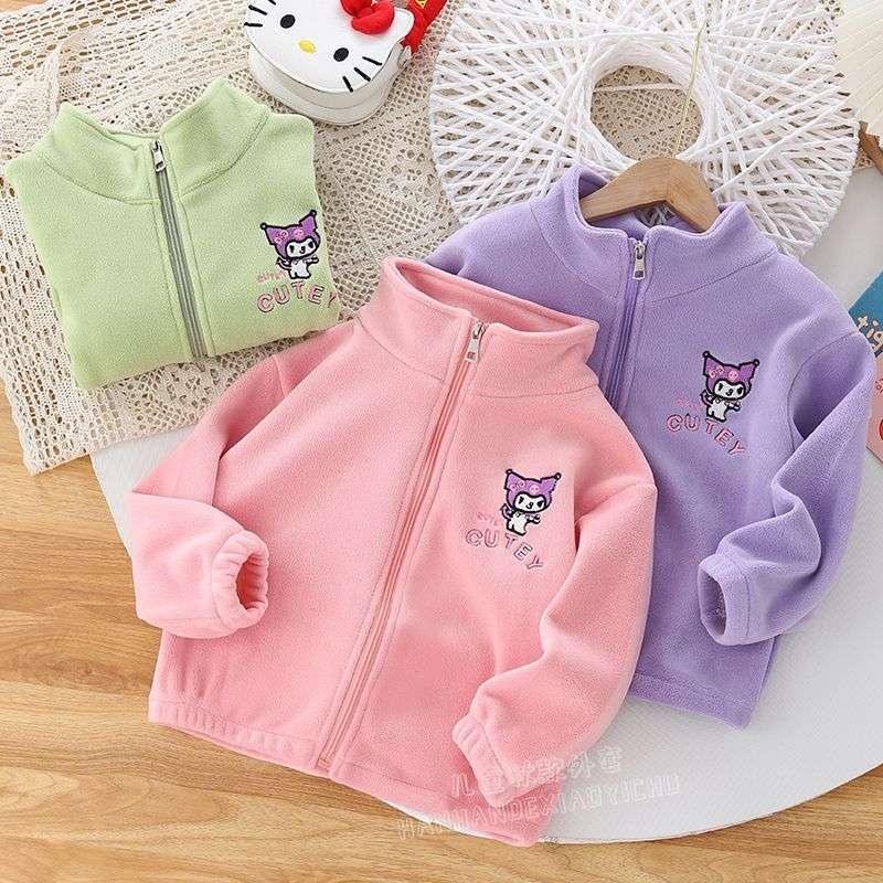 巴拉扣扣儿童加绒外套女童双面奥粒绒加绒开衫上衣秋冬一体绒外套