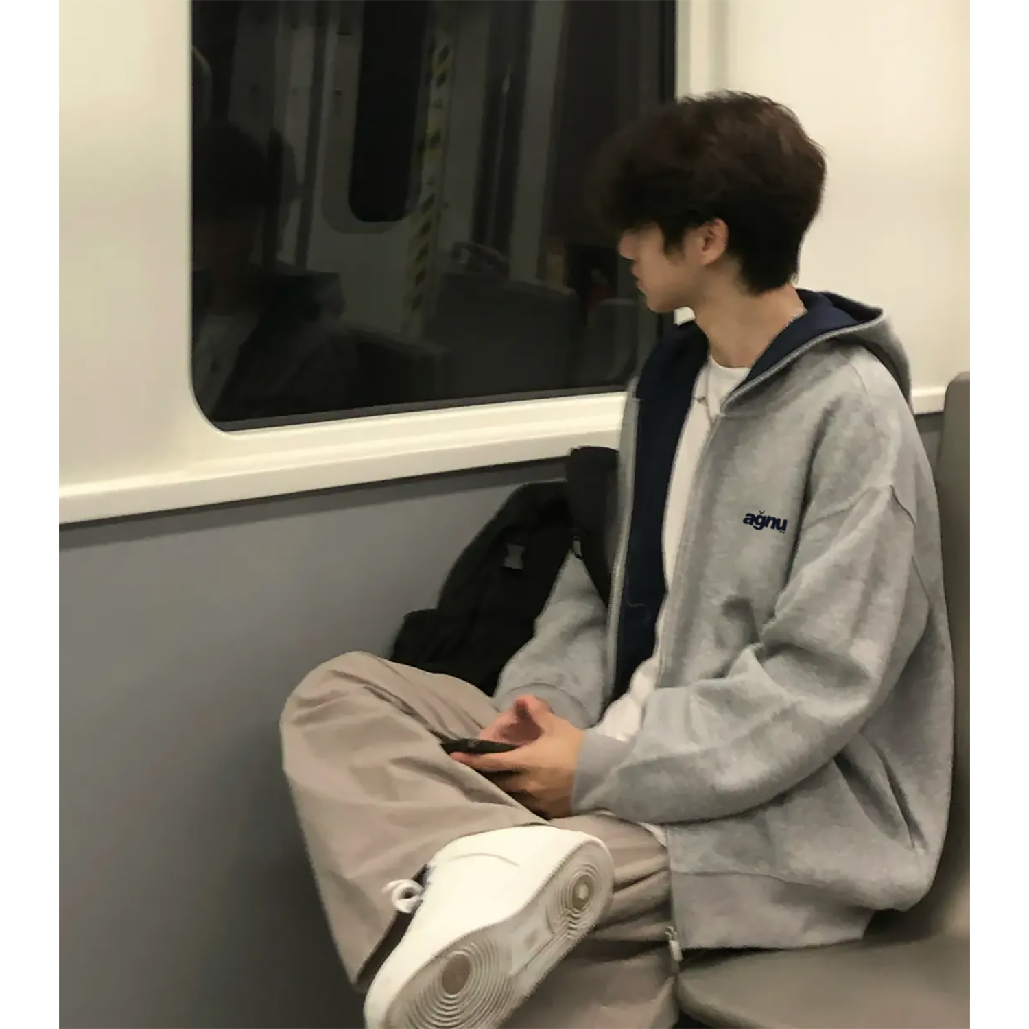 vibe简约字母印花撞色连帽卫衣男女秋冬潮牌宽松休闲情侣开衫外套