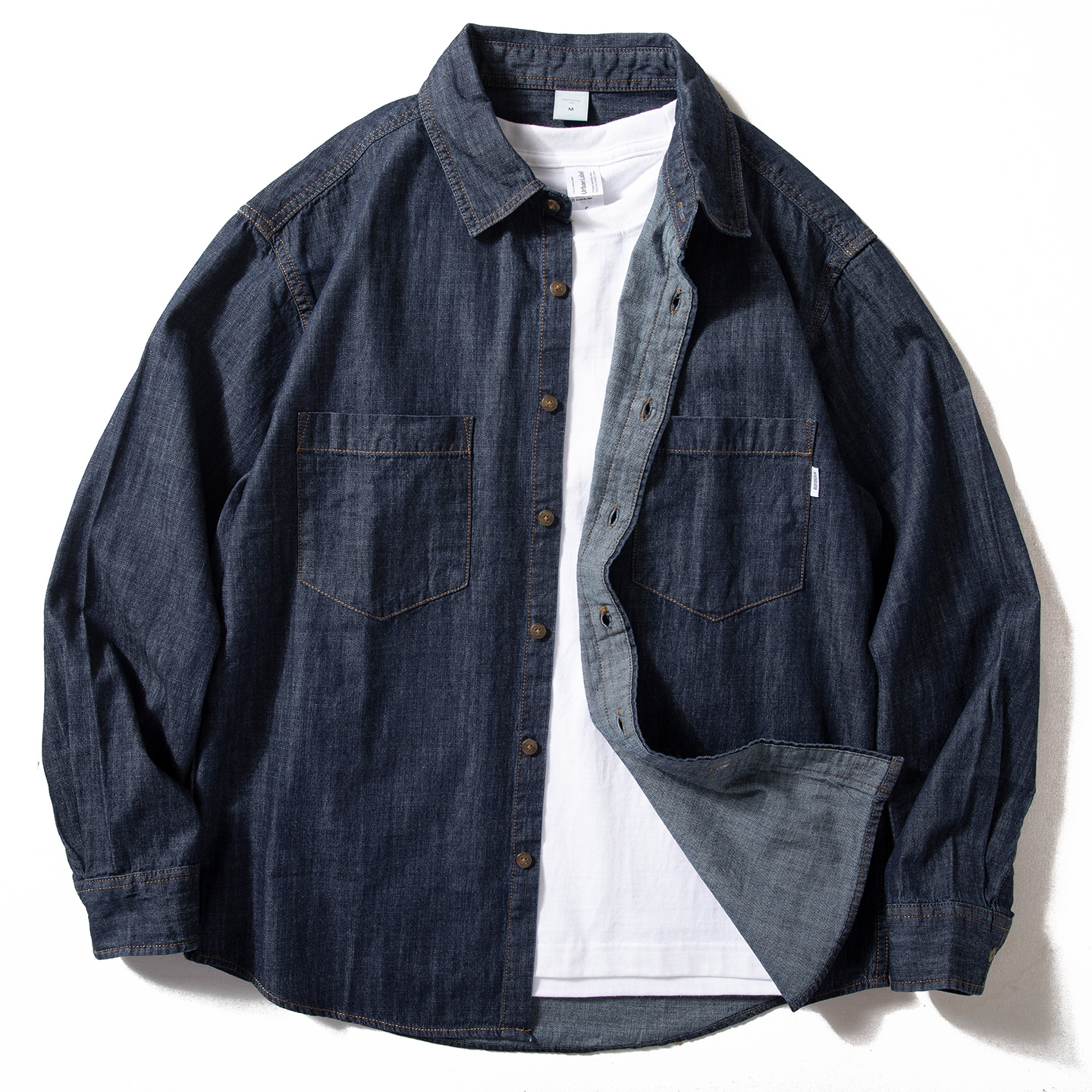 Enbi Simcotton牛仔男复古纯棉文艺长袖青春宽松休闲工装衬衣外套