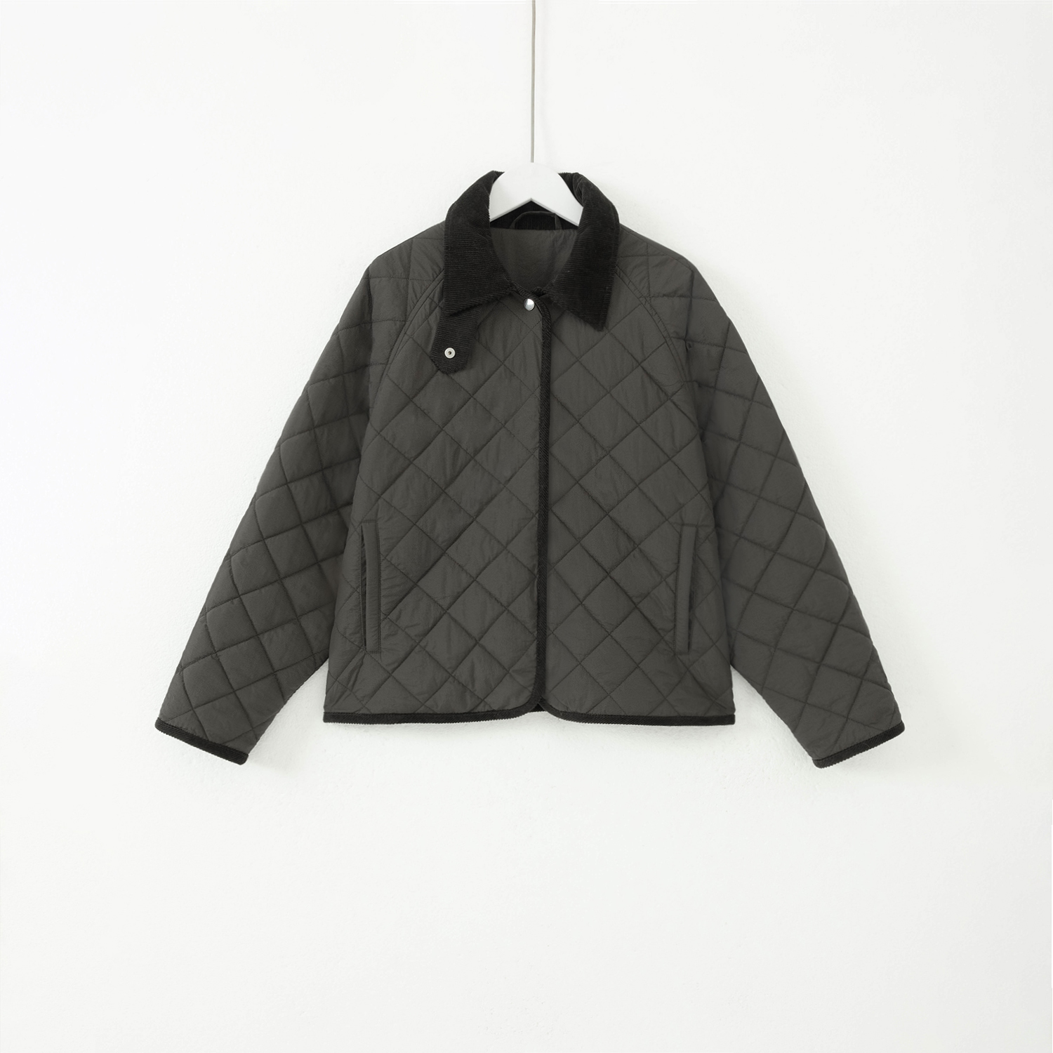 几里与麻 灯芯绒领拼接包边菱格棉服 衣长58胸围120 2103051