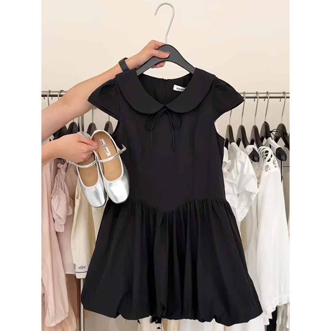 韩系娃娃领连衣裙女2025夏季新款小众甜美减龄花苞裙宽松短款裙子