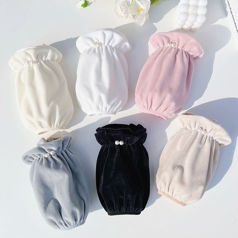 短款珍珠绒布袖套秋冬防污套袖学生纯色防脏护袖上班洋气耐脏手袖