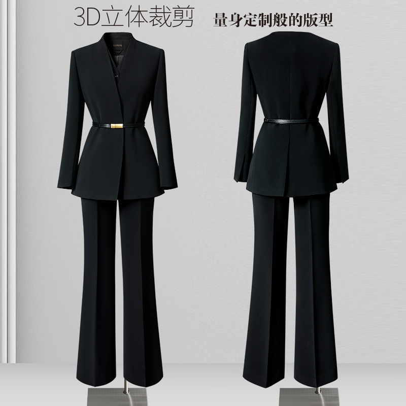 黑色衬衫西装套装女2025秋季新款时尚阔腿裤通勤正装女套装职场