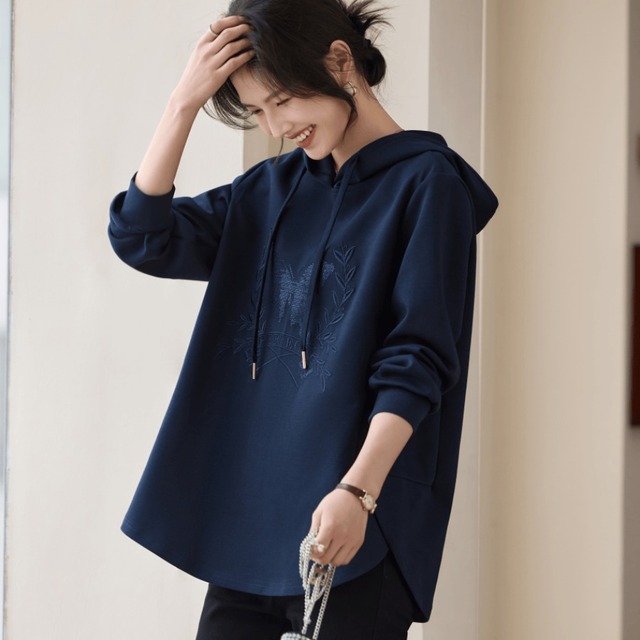 新款休闲大码重工刺绣空气层连帽卫衣女装2025年新款春装胖mm上衣