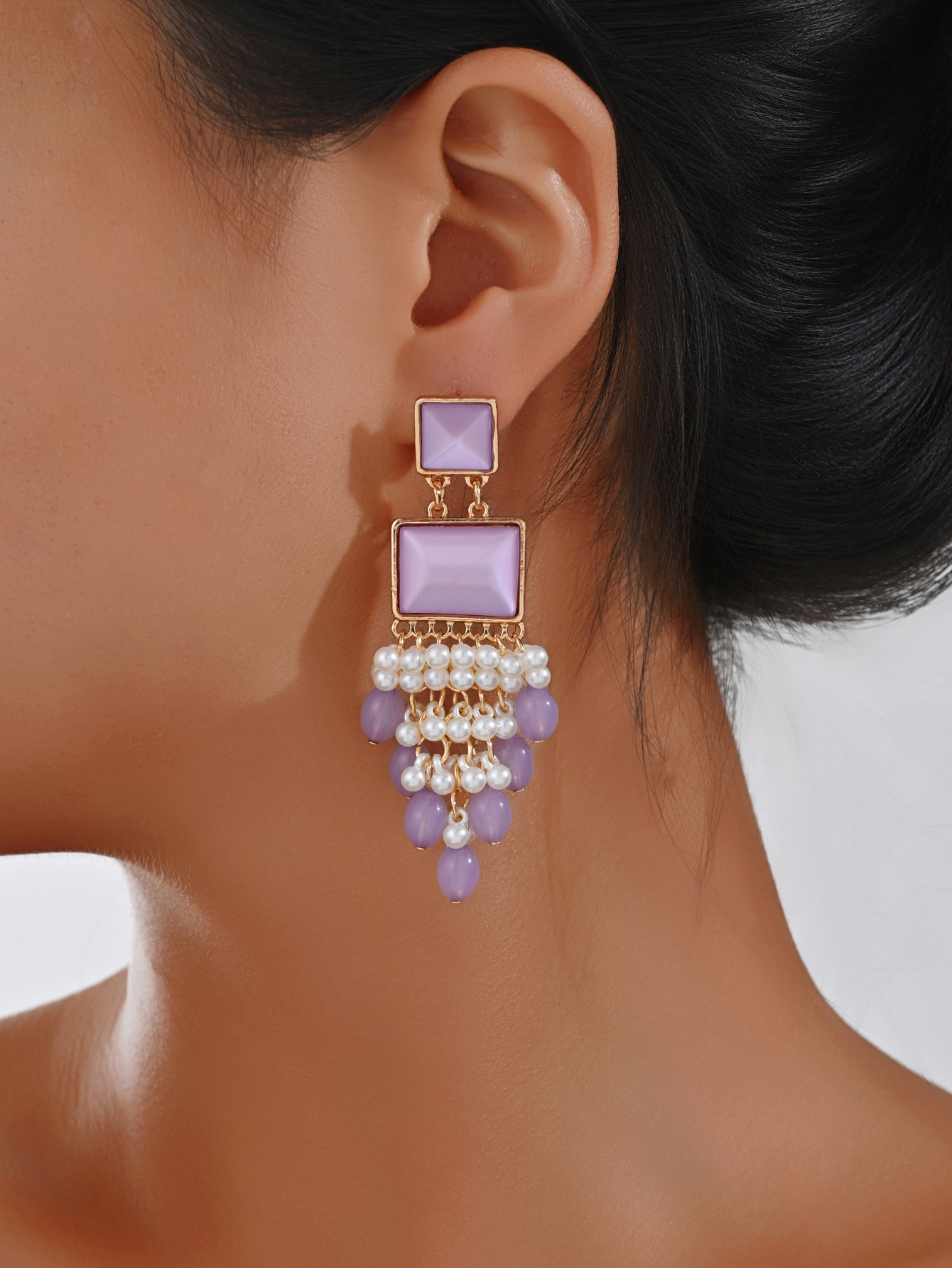 锌合金亚克力耳饰 欧美风琉璃色耳坠日韩时尚复古宫廷风长款耳坠