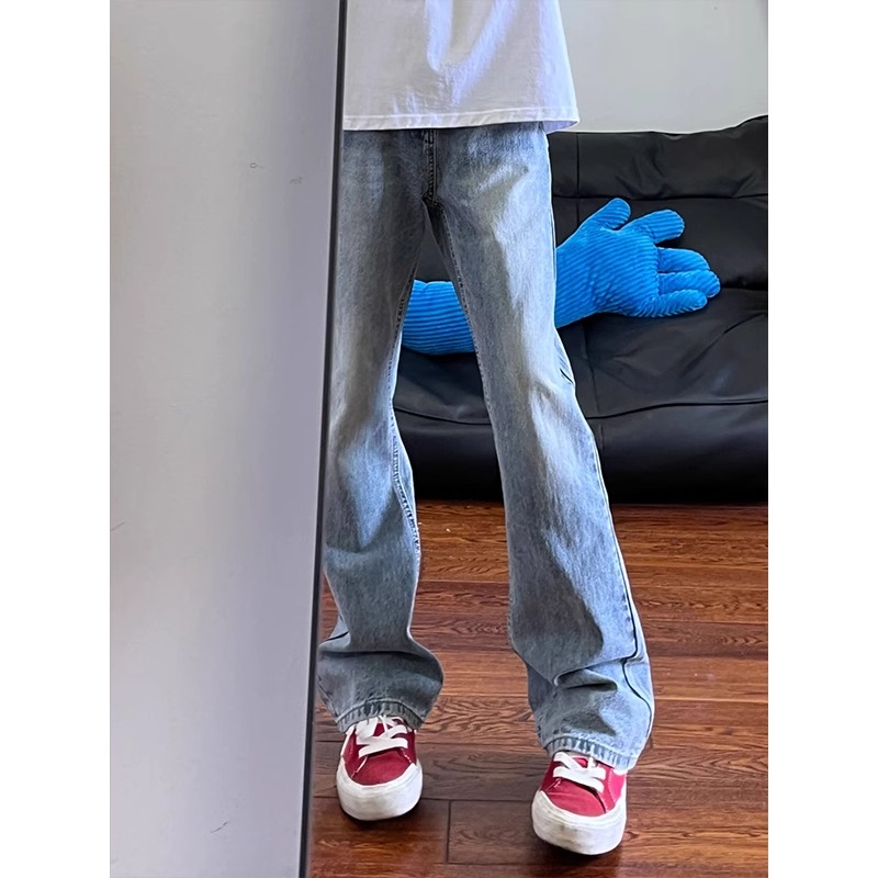 cleanfit浅蓝色微喇牛仔裤男款春秋季美式高街vibe修身显瘦直筒裤