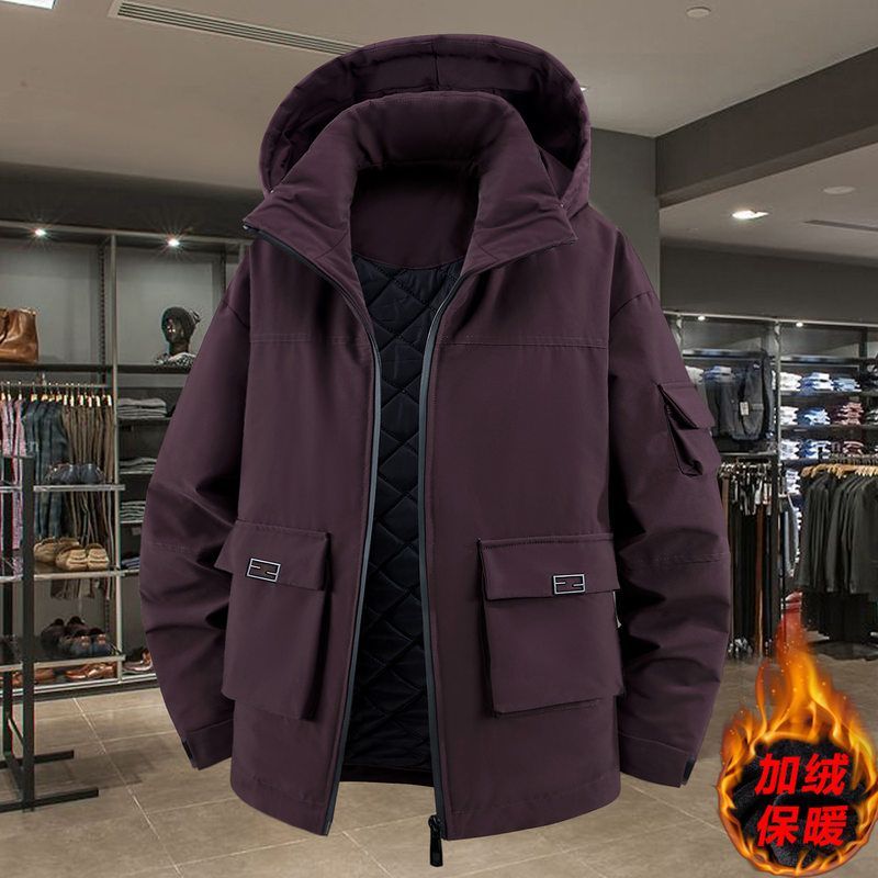 加肥加大冬季新款连帽大码多口袋棉服美式工装休闲棉衣胖子宽松潮