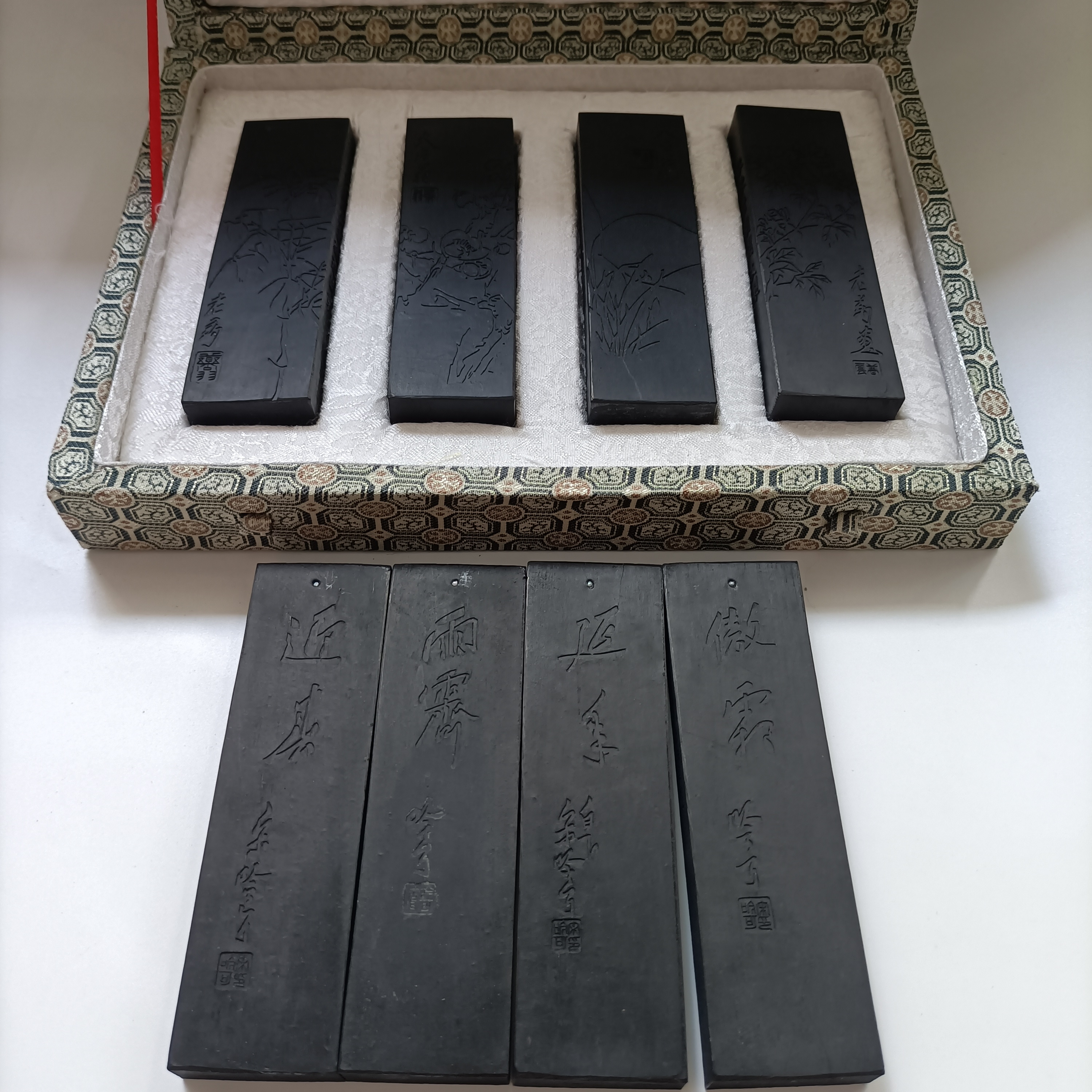 文房四宝笔墨纸砚80年代初歙胡书画家定制版古法油烟桐油烟套墨条