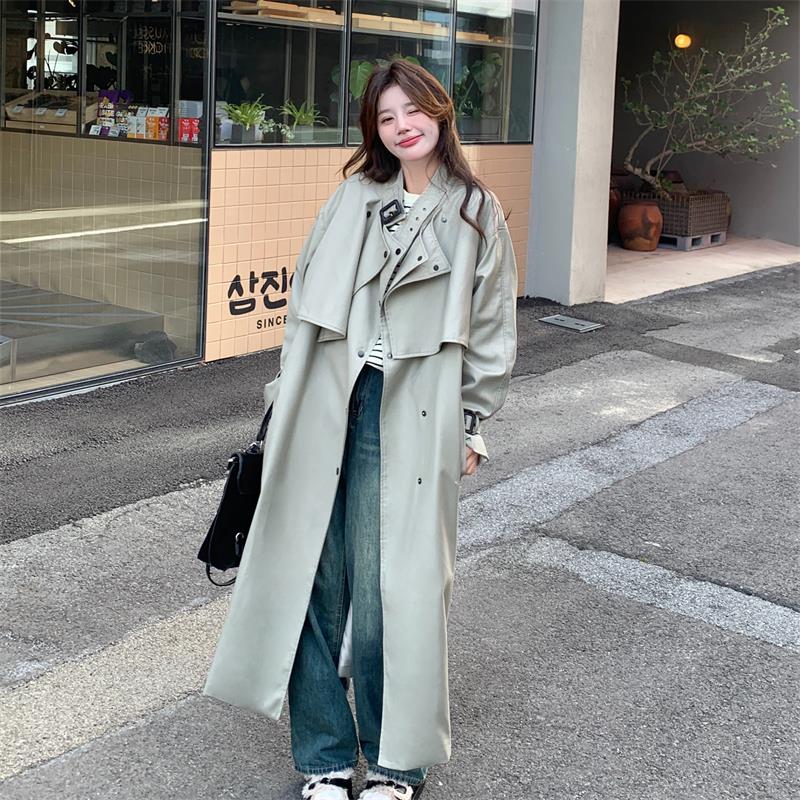 女神范灰色长款风衣外套女春秋中长款高级感慵懒风韩系超好看大衣