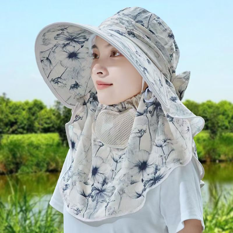 大檐遮阳帽女夏季户外防晒遮脸太阳帽时尚透气薄采茶凉帽骑车帽子