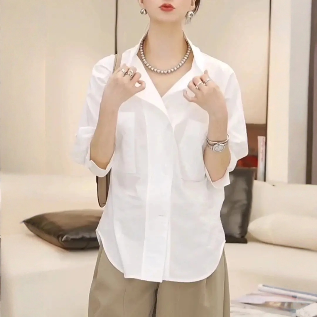 别致不规则简约长袖衬衫2025秋季新款洋气宽松休闲百搭显瘦上衣潮
