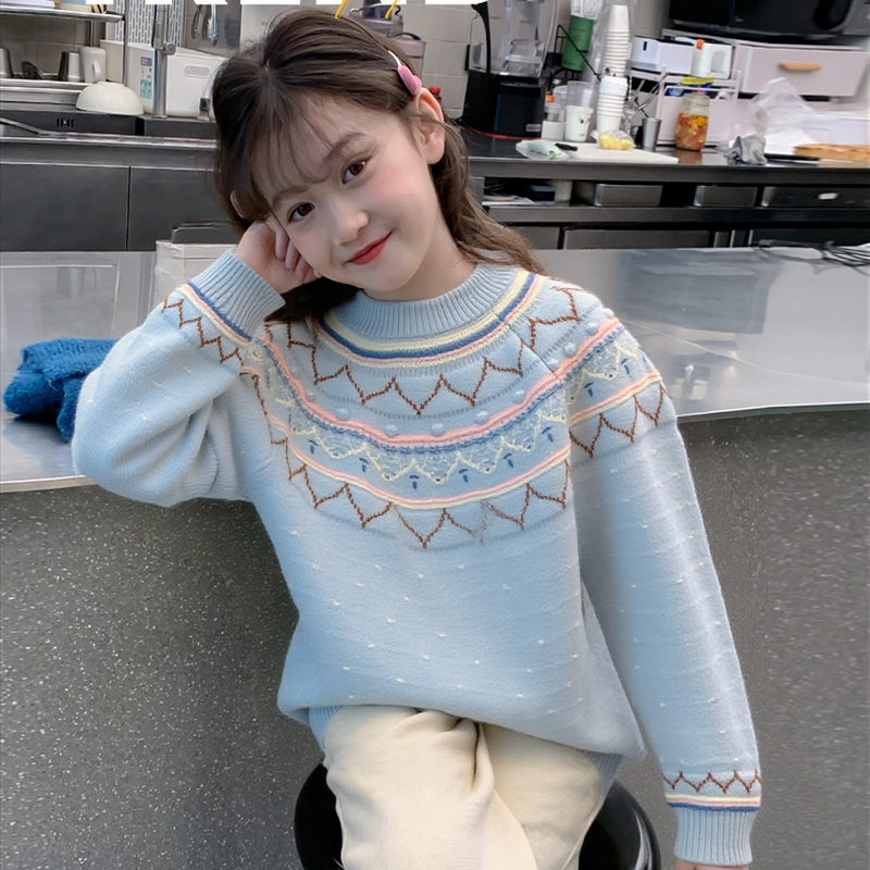 女童毛衣秋冬装2025新款加厚洋气毛衣儿童休闲秋冬中大童女孩上衣