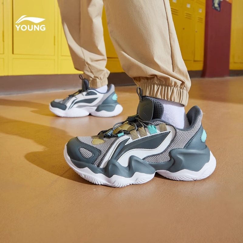 李宁儿童休闲鞋2025新款男童鞋女童中大童回弹舒适透气百搭老爹鞋