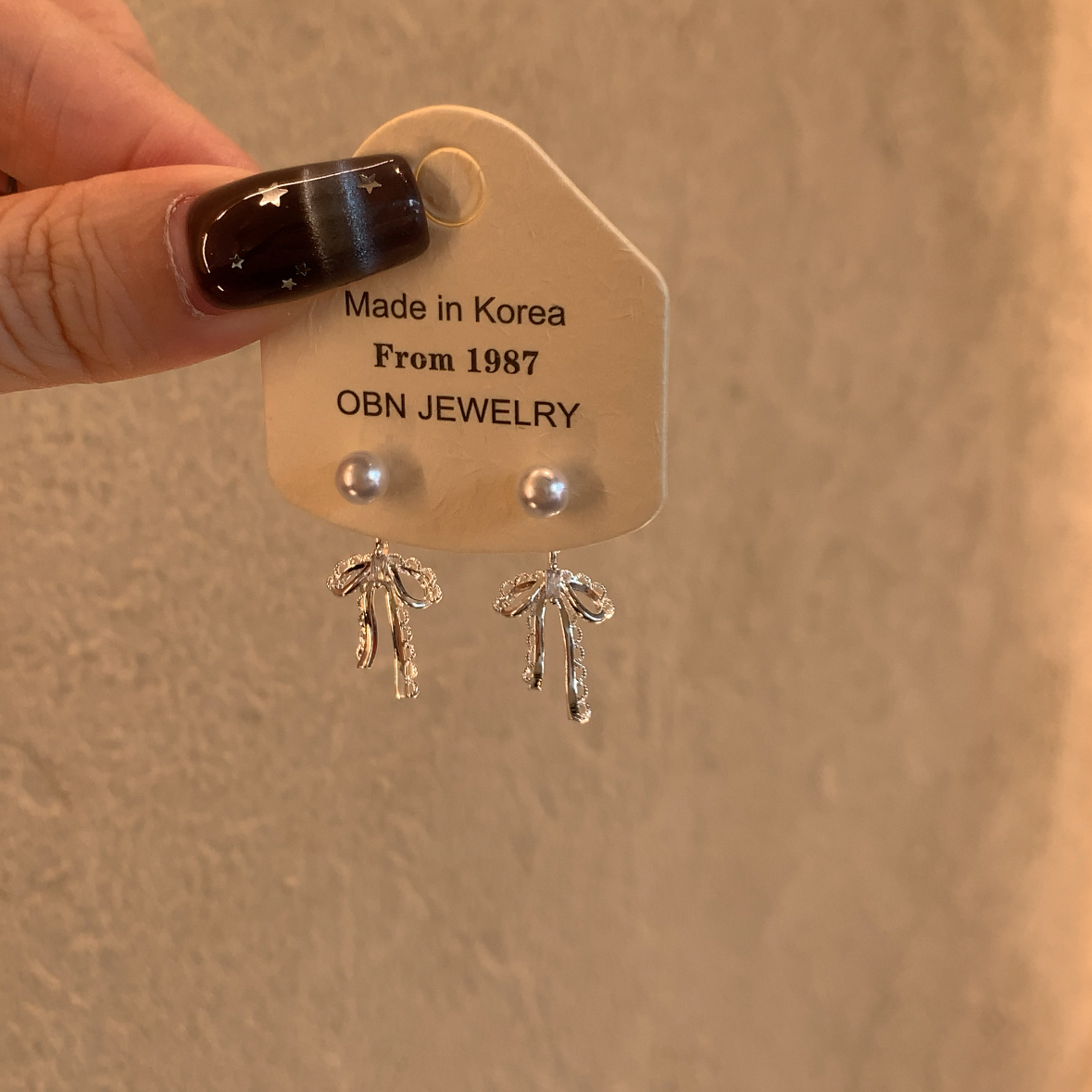 合金仿珍珠耳饰 蕾丝蝴蝶结珍珠耳环女款高级感耳钉小众独特耳饰