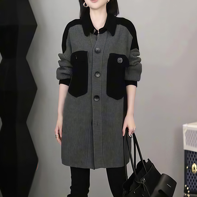 气质撞色口袋优雅大方针织衫2025秋冬新款设计感别致潮流开衫毛衣