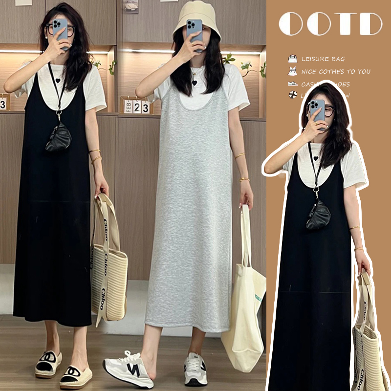 宽松简约孕妇装夏季新款爆款休闲百搭上衣舒适不勒肚吊带连衣裙女