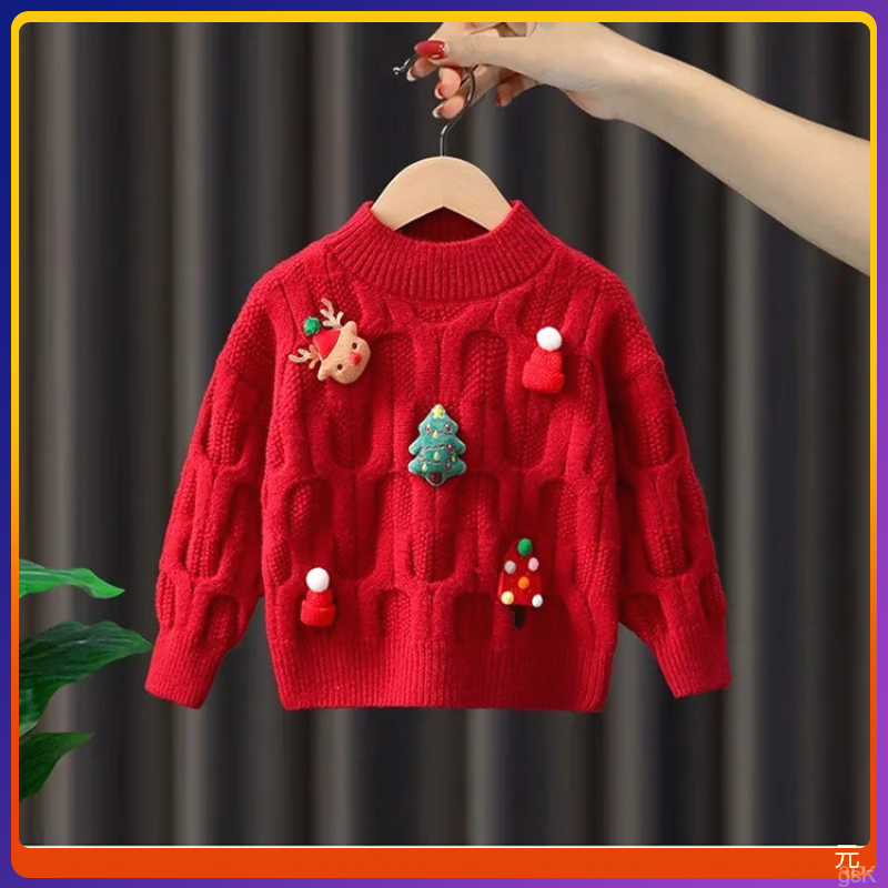 秋季女童红色毛衣女童半高领毛衣女童红色毛衣女童韩版毛衣秋冬洋