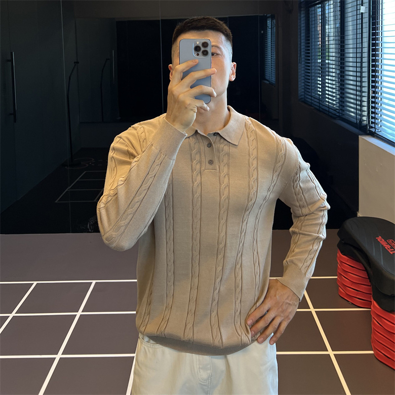 IRONTRAP编织麻花纹针织长袖男士弹力修身毛衣运动健身衣服秋冬季